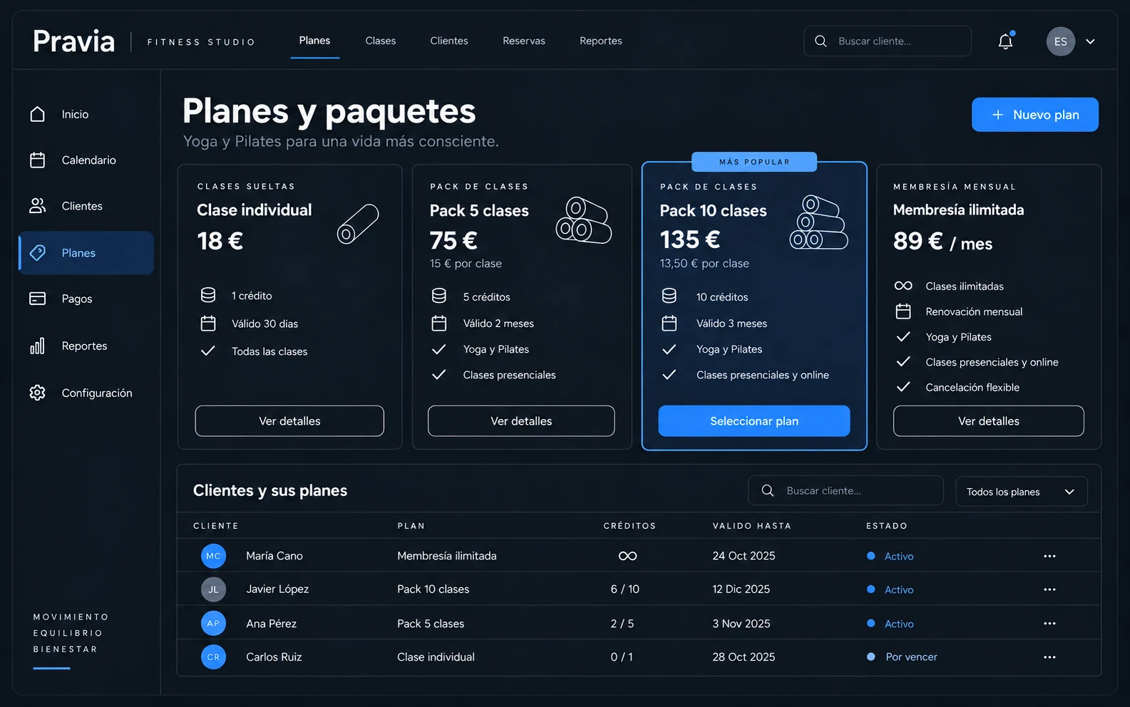 Catálogo de paquetes y membresías Catálogo para vender paquetes, membresías, créditos y accesos