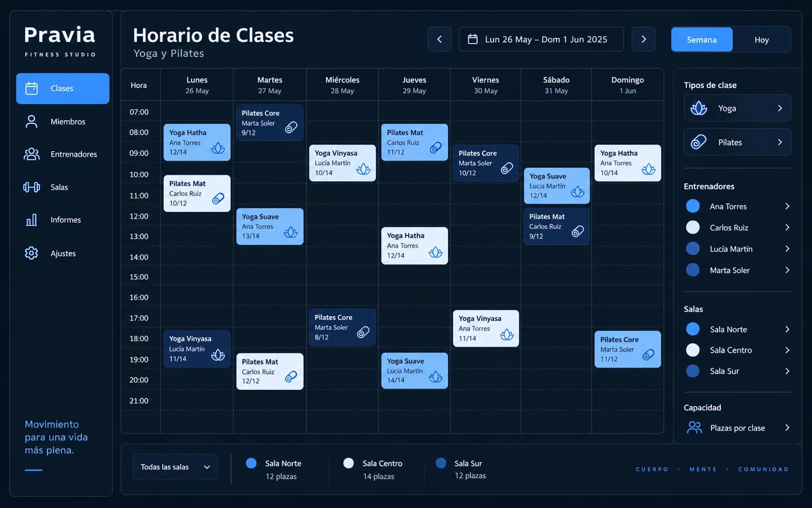 Agenda recurrente semanal Agenda semanal para programar actividades recurrentes, sedes y cambios por fecha