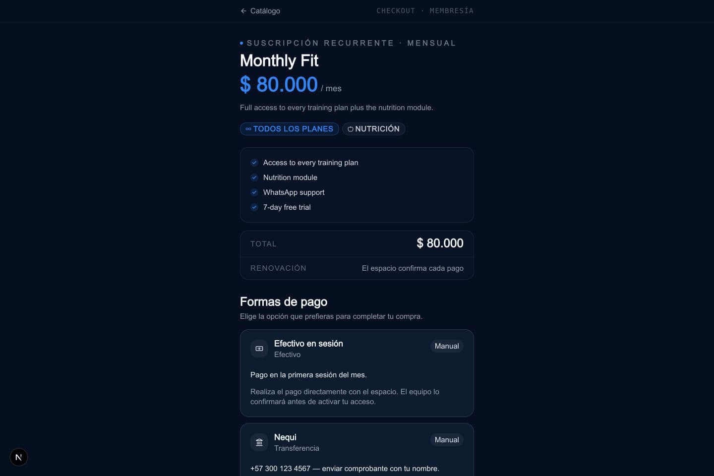 Revisa total y modalidad de pago