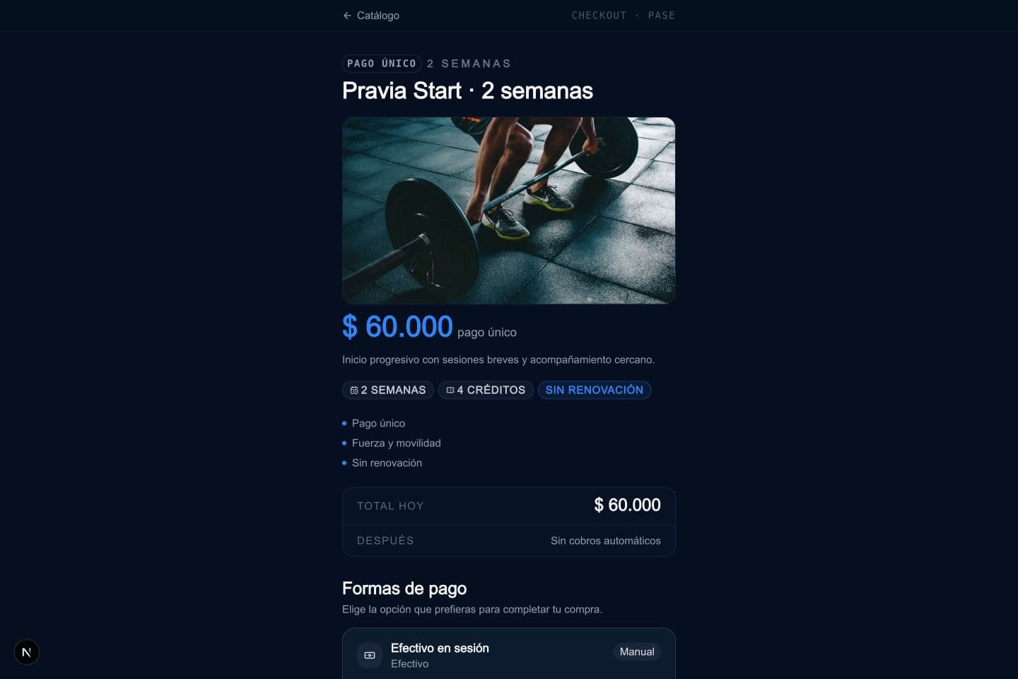 Revisa total y modalidad de pago