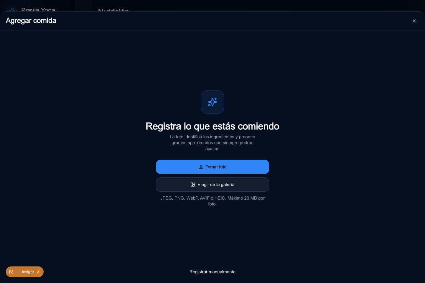 Elige foto o registro manual