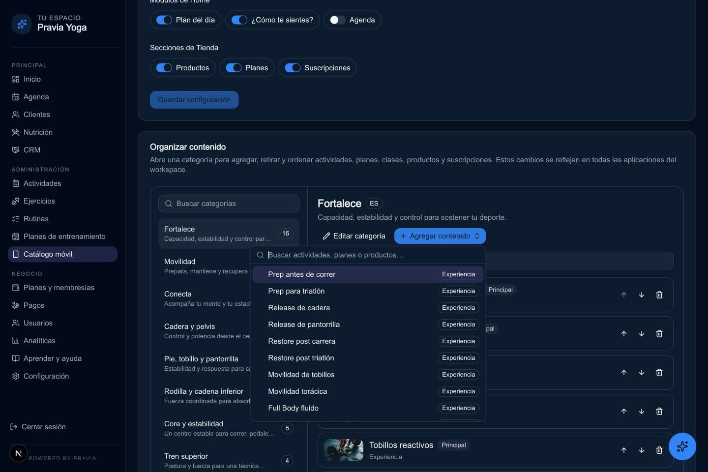 Asigna y ordena contenido