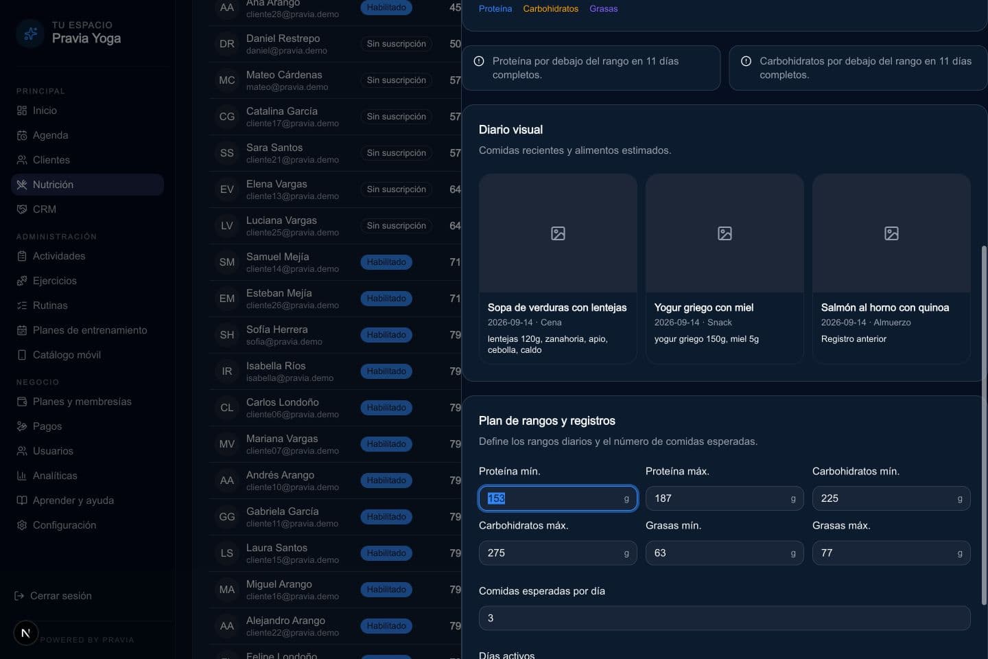 Configura objetivos