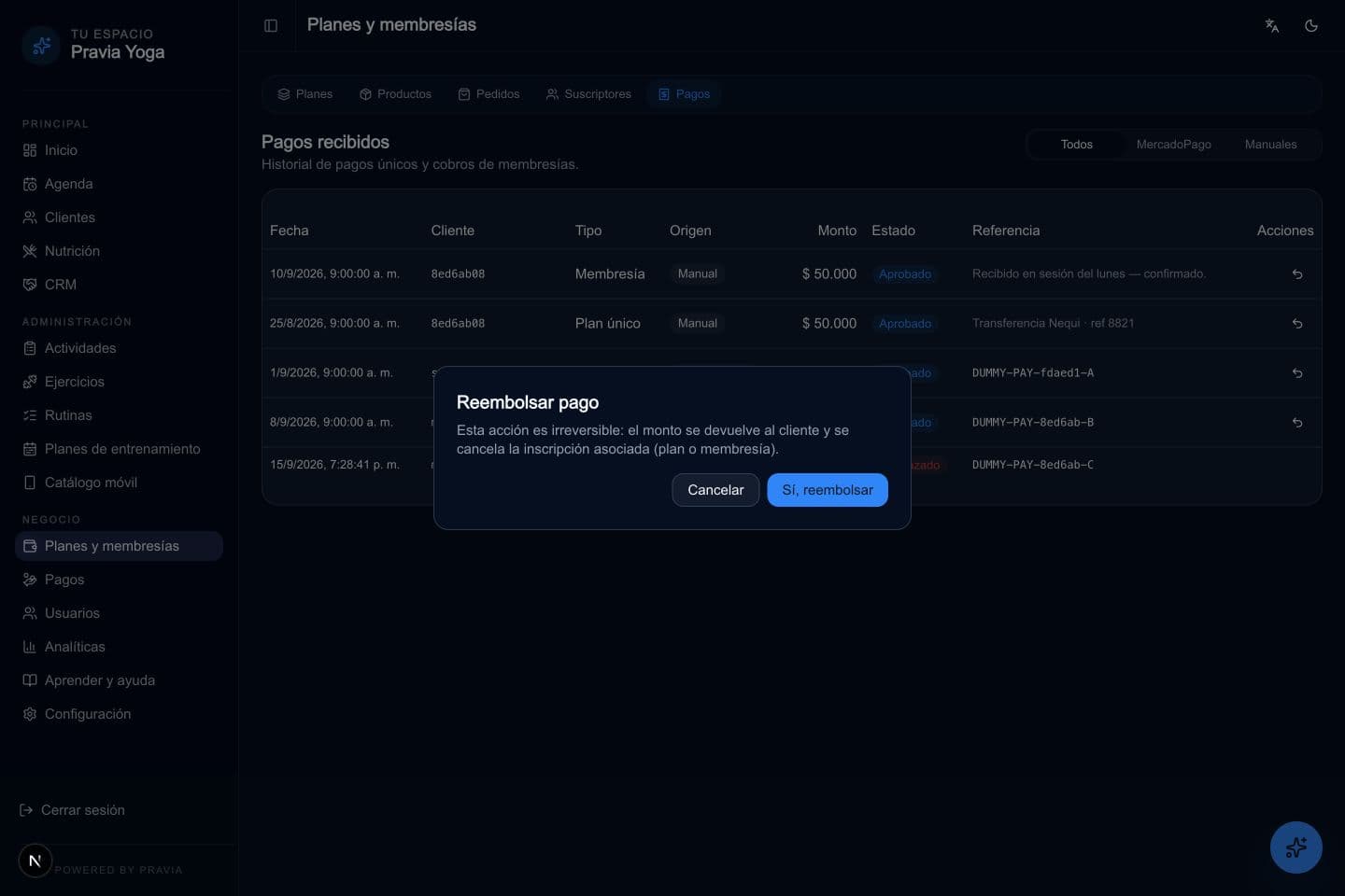 Comprueba si el pago admite reembolso
