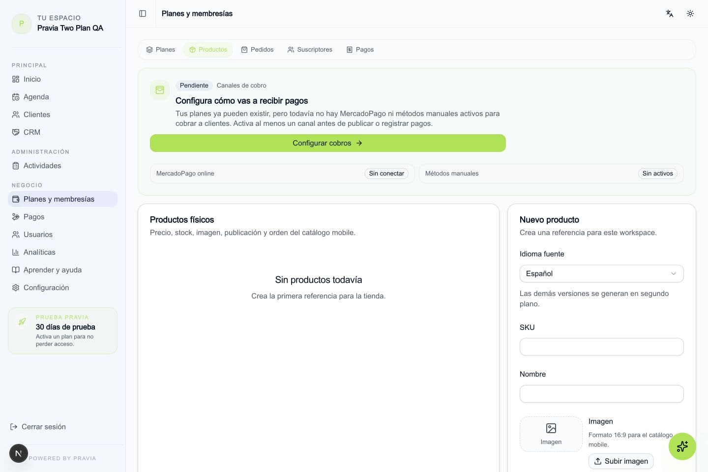 Crea un producto